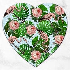 Flamingo Floral Blue Jigsaw Puzzle (heart) by snowwhitegirl