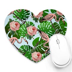 Flamingo Floral Blue Heart Mousepads by snowwhitegirl