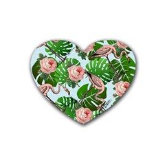 Flamingo Floral Blue Heart Coaster (4 Pack)  by snowwhitegirl