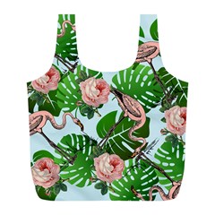 Flamingo Floral Blue Full Print Recycle Bag (l) by snowwhitegirl