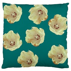 Teal Tulips Large Flano Cushion Case (one Side) by snowwhitegirl