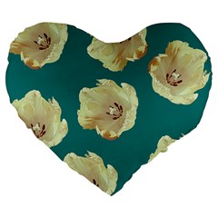 Teal Tulips Large 19  Premium Flano Heart Shape Cushions by snowwhitegirl