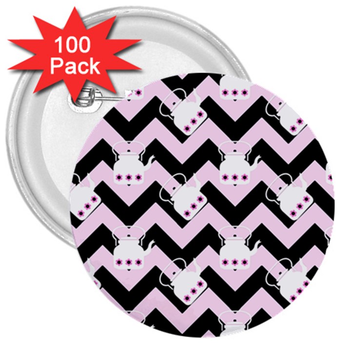 Pink Teapot Chevron 3  Buttons (100 pack) 