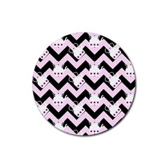 Pink Teapot Chevron Rubber Round Coaster (4 Pack)  by snowwhitegirl