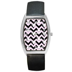 Pink Teapot Chevron Barrel Style Metal Watch