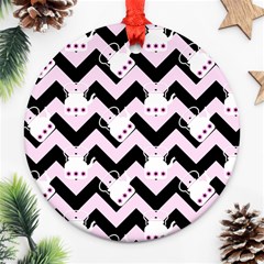 Pink Teapot Chevron Round Ornament (two Sides) by snowwhitegirl