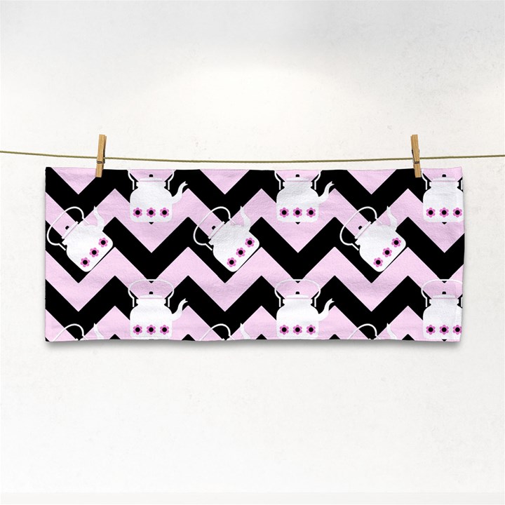 Pink Teapot Chevron Hand Towel