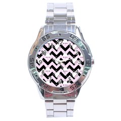 Pink Teapot Chevron Stainless Steel Analogue Watch by snowwhitegirl