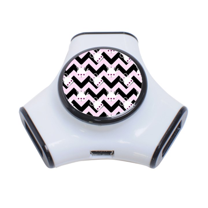 Pink Teapot Chevron 3-Port USB Hub