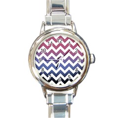 Pink Blue Black Ombre Chevron Round Italian Charm Watch by snowwhitegirl