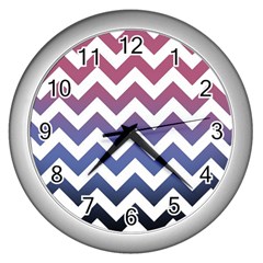 Pink Blue Black Ombre Chevron Wall Clock (silver) by snowwhitegirl