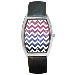 Pink Blue Black Ombre Chevron Barrel Style Metal Watch