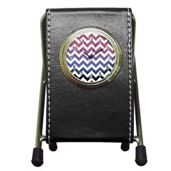 Pink Blue Black Ombre Chevron Pen Holder Desk Clock by snowwhitegirl