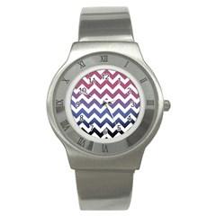 Pink Blue Black Ombre Chevron Stainless Steel Watch by snowwhitegirl