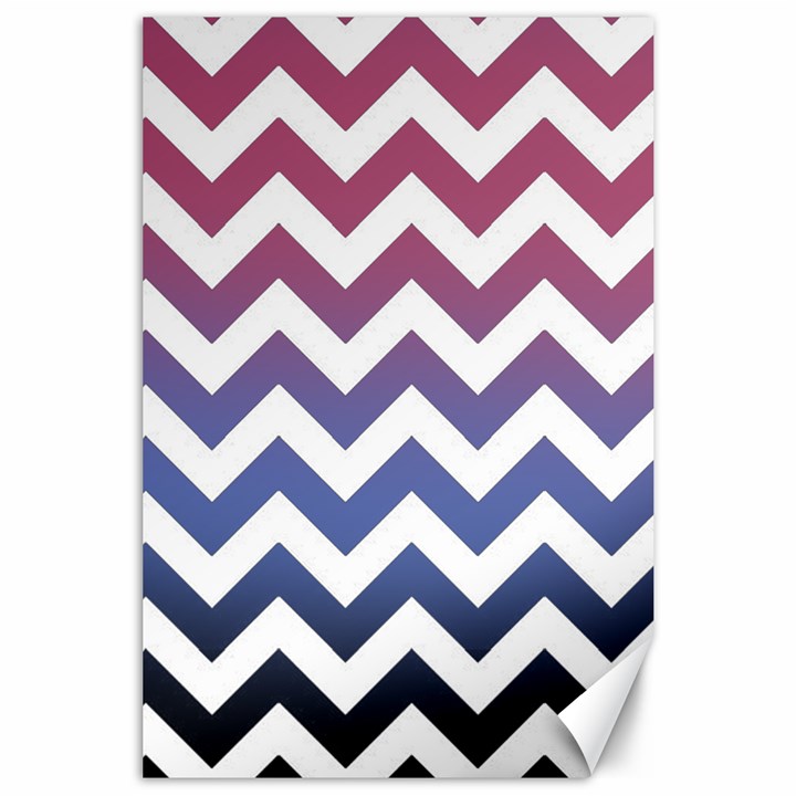 Pink Blue Black Ombre Chevron Canvas 24  x 36 