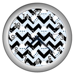 Blue Teapot Chevron Wall Clock (silver) by snowwhitegirl