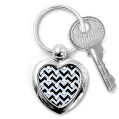 Blue Teapot Chevron Key Chains (heart)  by snowwhitegirl