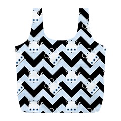 Blue Teapot Chevron Full Print Recycle Bag (l) by snowwhitegirl