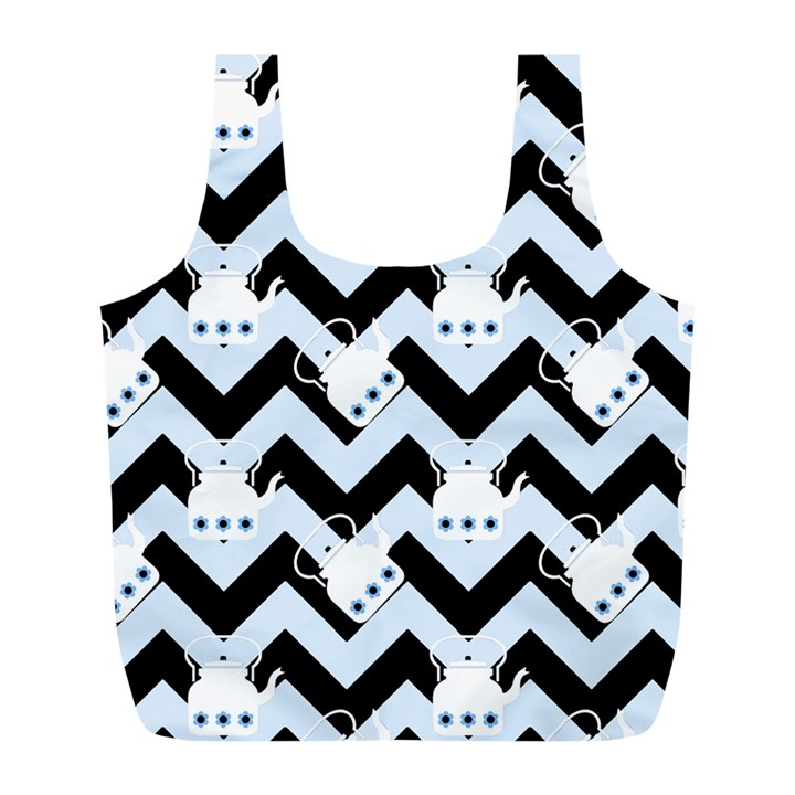 Blue Teapot Chevron Full Print Recycle Bag (L)