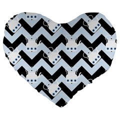 Blue Teapot Chevron Large 19  Premium Flano Heart Shape Cushions by snowwhitegirl