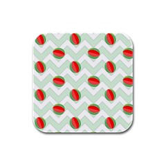 Watermelon Chevron Green Rubber Square Coaster (4 Pack)  by snowwhitegirl