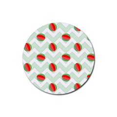 Watermelon Chevron Green Rubber Coaster (round)  by snowwhitegirl