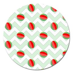 Watermelon Chevron Green Magnet 5  (round) by snowwhitegirl