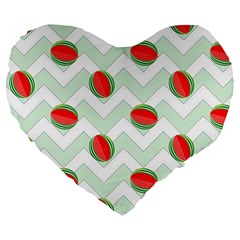 Watermelon Chevron Green Large 19  Premium Flano Heart Shape Cushions by snowwhitegirl