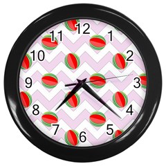 Watermelon Chevron Wall Clock (black) by snowwhitegirl