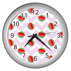 Watermelon Chevron Wall Clock (silver) by snowwhitegirl