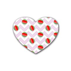 Watermelon Chevron Rubber Coaster (heart)  by snowwhitegirl