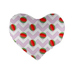 Watermelon Chevron Standard 16  Premium Flano Heart Shape Cushions by snowwhitegirl