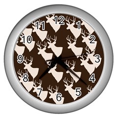 Brown Deer Pattern Wall Clock (silver) by snowwhitegirl