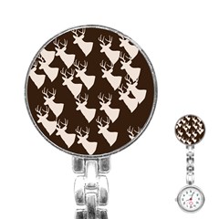 Brown Deer Pattern Stainless Steel Nurses Watch by snowwhitegirl