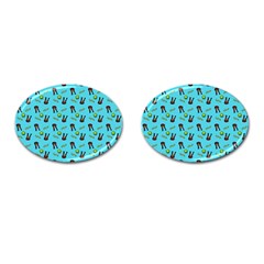 School Girl Pattern Blue Cufflinks (oval)