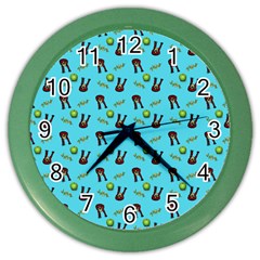 School Girl Pattern Blue Color Wall Clock by snowwhitegirl