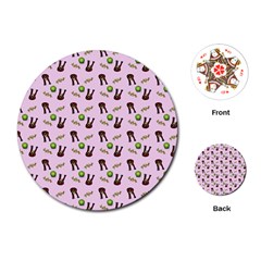 School Girl Pattern Pink Playing Cards (Round) 