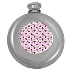 School Girl Pattern Pink Round Hip Flask (5 oz)