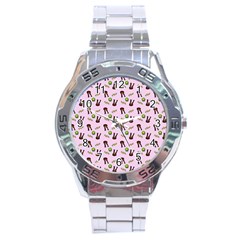 School Girl Pattern Pink Stainless Steel Analogue Watch