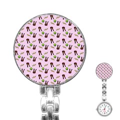 School Girl Pattern Pink Stainless Steel Nurses Watch