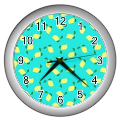 Lemons Blue Wall Clock (silver) by snowwhitegirl