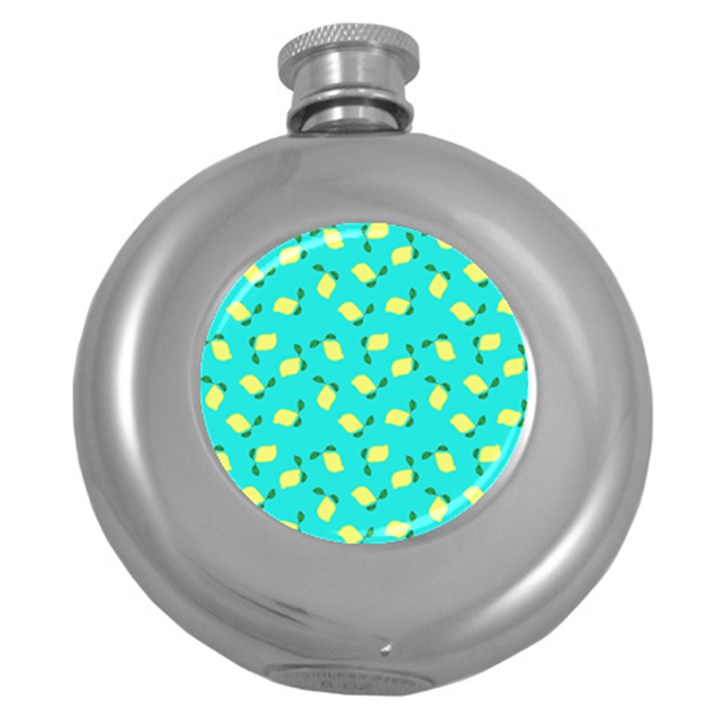 Lemons Blue Round Hip Flask (5 oz)