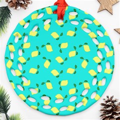 Lemons Blue Round Filigree Ornament (two Sides) by snowwhitegirl