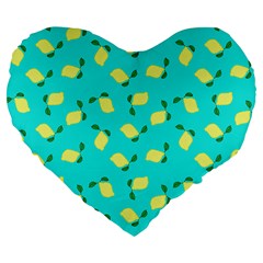 Lemons Blue Large 19  Premium Flano Heart Shape Cushions