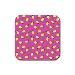 Lemons Pink Rubber Coaster (square)  by snowwhitegirl