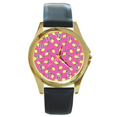 Lemons Pink Round Gold Metal Watch by snowwhitegirl