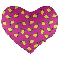 Lemons Pink Large 19  Premium Heart Shape Cushions by snowwhitegirl