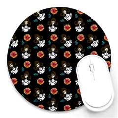 Girl With Dress Black Round Mousepads by snowwhitegirl