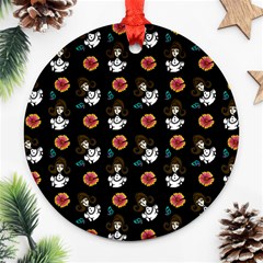 Girl With Dress Black Round Ornament (two Sides) by snowwhitegirl