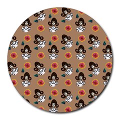 Girl With Dress Beige Round Mousepads by snowwhitegirl